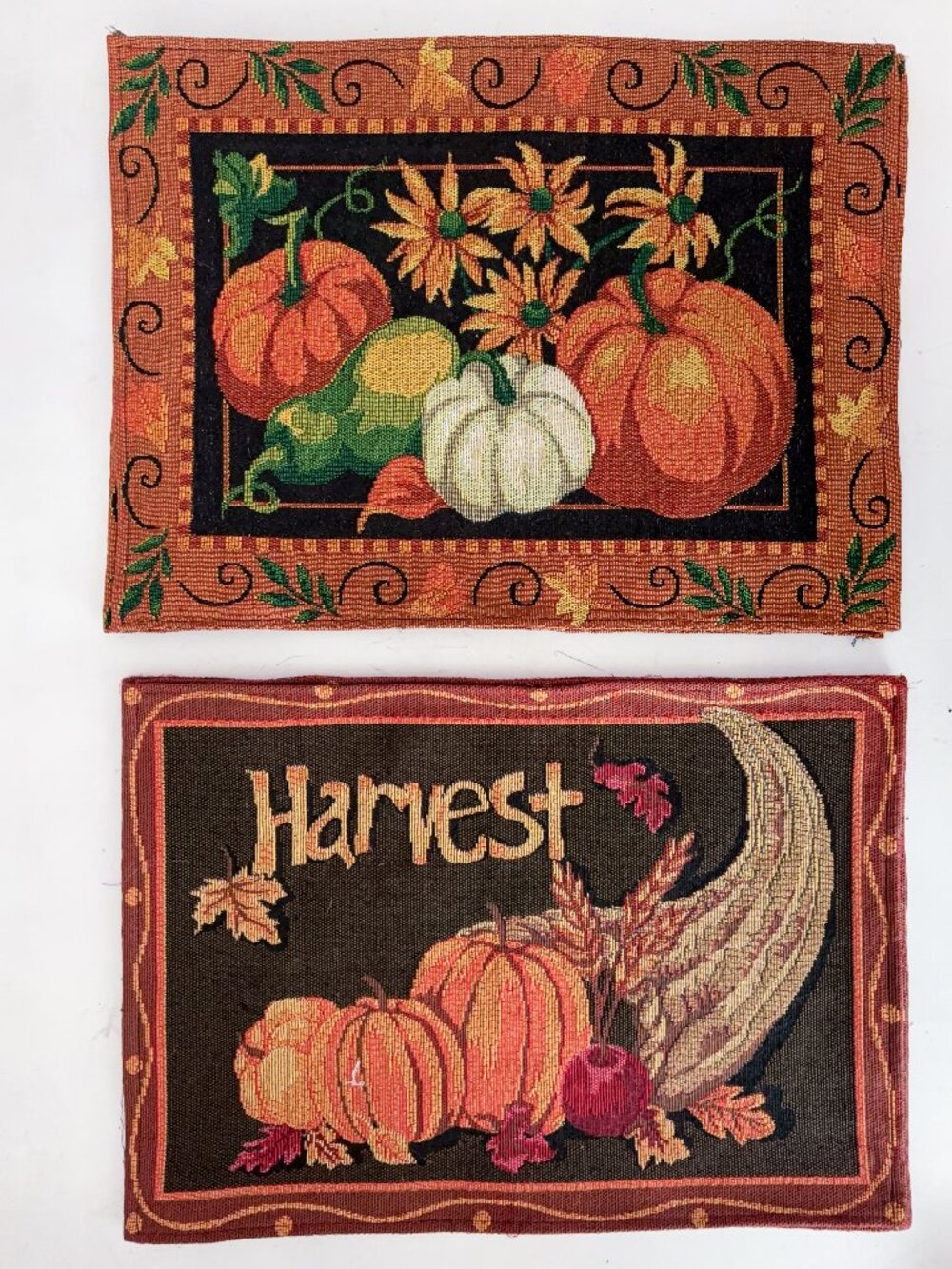 VTG Fall Harvest Thanksgiving Placemats Tapestry Pumpkins Set of 6 (2 Designs)